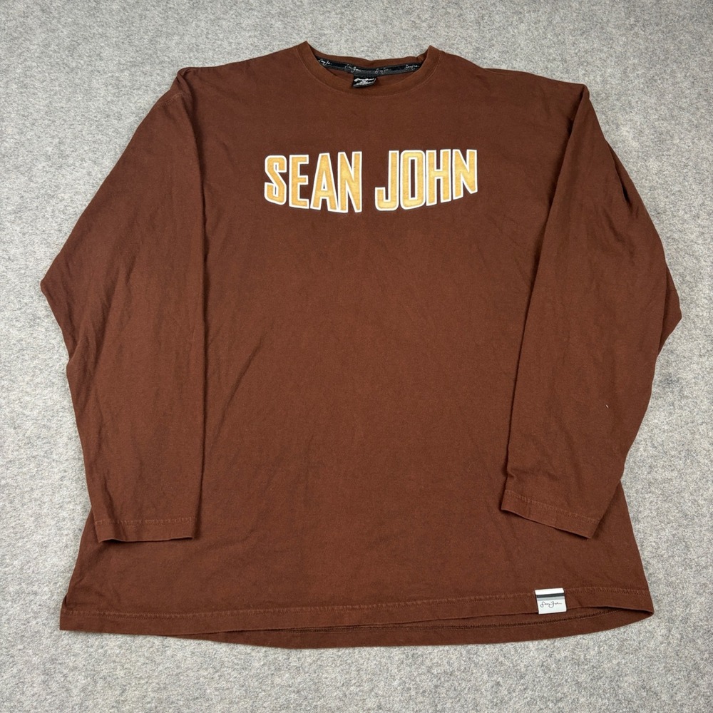 Sean John Long Sleeve Shirt Mens XXL Brown Graphic Logo Y2K Hip Hop Streetwear‎